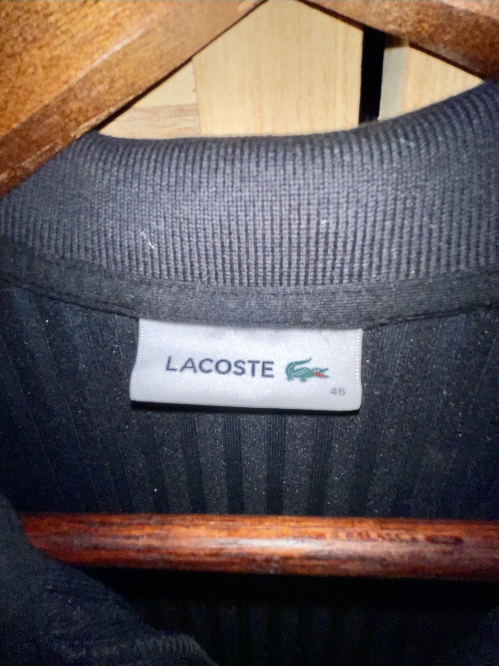 Lacoste Size 46 (14 -16) XL Preppy Black Ribbed Knit Polo Midi Dress Side Slits - Picture 3 of 7